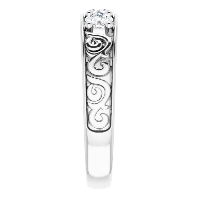 14K White 3/4 CTW Diamond Three-Stone Scroll Ring-