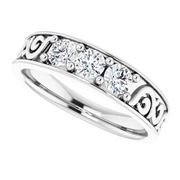 14K White 3/4 CTW Diamond Three-Stone Scroll Ring-