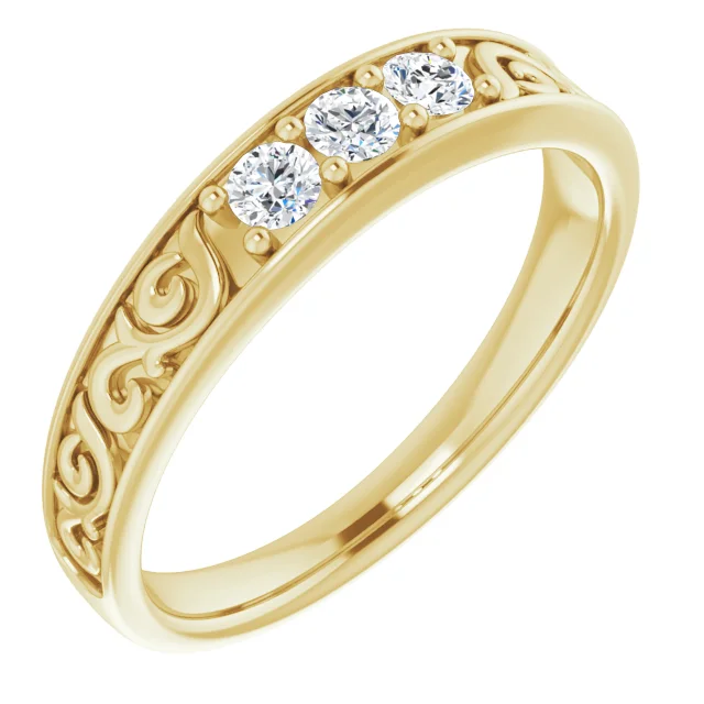 14K White 3/4 CTW Diamond Three-Stone Scroll Ring-