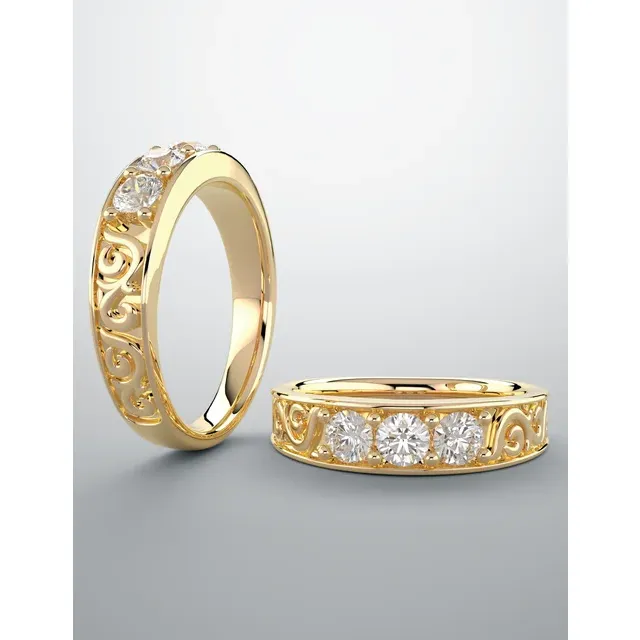 14K White 3/4 CTW Diamond Three-Stone Scroll Ring-