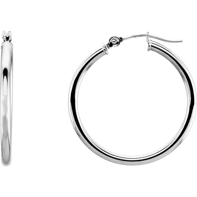 14K White 25 mm Hoop Earrings-