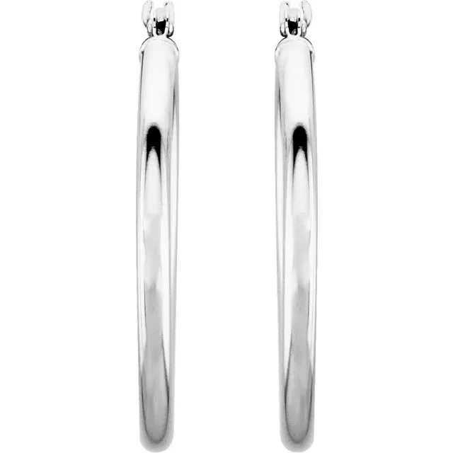 14K White 25 mm Hoop Earrings-