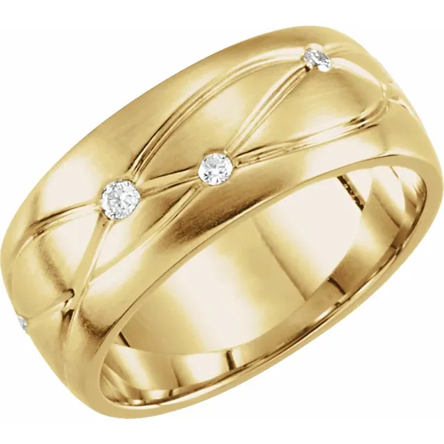 14K Yellow 1/5 CTW Diamond Grooved 8 mm Band Size 7-7.00 (approximate standard size)-