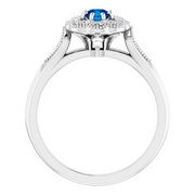14K White Blue Sapphire & .06 CTW Diamond Ring Vintage-Inspired Halo-Style Ring-