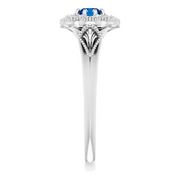 14K White Blue Sapphire & .06 CTW Diamond Ring Vintage-Inspired Halo-Style Ring-