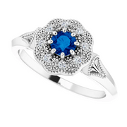 14K White Blue Sapphire & .06 CTW Diamond Ring Vintage-Inspired Halo-Style Ring-
