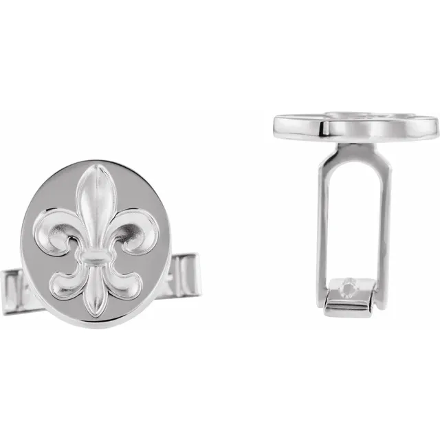 14K White Fleur De Lis Cuff Links-