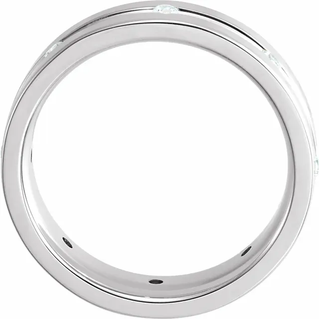 14K White 1/6 CTW Diamond Grooved Band Size 4-4-