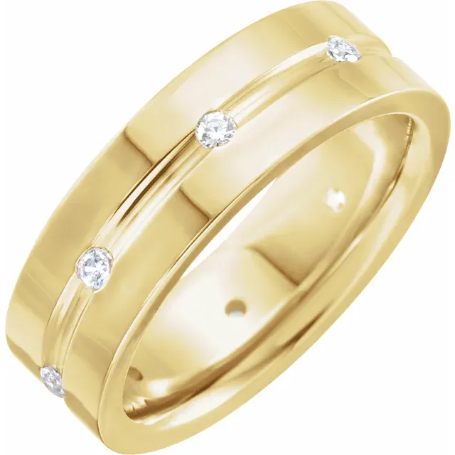 14K White 1/6 CTW Diamond Grooved Band Size 4-4-