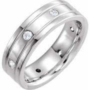 14K White 1/2 CTW Diamond Double Grooved Band Size 4-4-