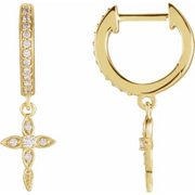 14K Yellow 1/8 CTW Diamond Cross Hinged Hoop Earrings-
