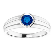 14K White Lab-Grown Blue Sapphire Ring-