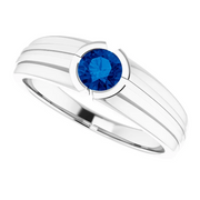 14K White Lab-Grown Blue Sapphire Ring-