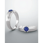 14K White Lab-Grown Blue Sapphire Ring-
