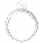 14K White Freshwater Cultured Pearl & 1/8 CTW Diamond Ring-