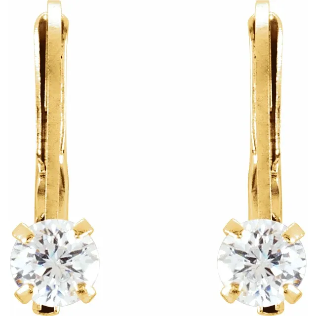 14K Yellow 2 mm Round Cubic Zirconia Youth Lever Back Earrings-
