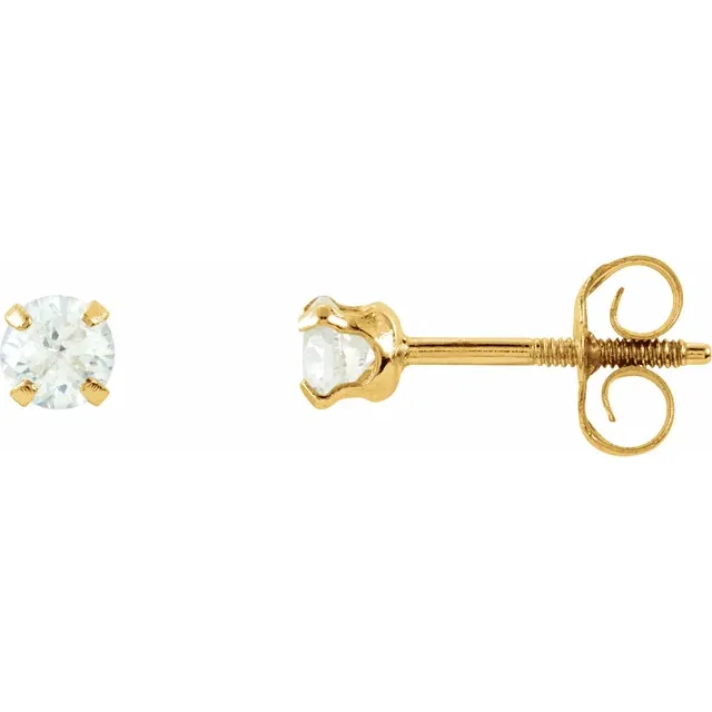 14K Yellow 3 mm Round Cubic Zirconia Youth Stud Earrings-