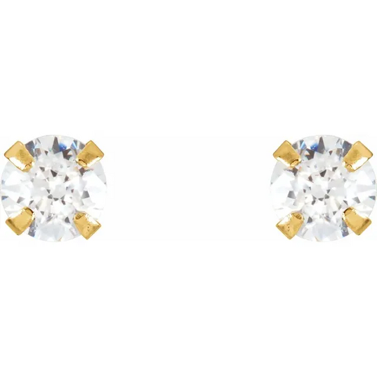 14K Yellow 3 mm Round Cubic Zirconia Youth Stud Earrings