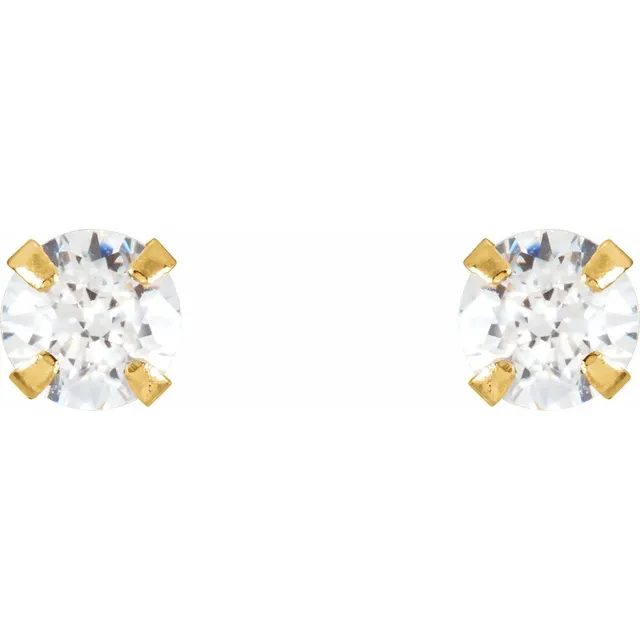 14K Yellow 3 mm Round Cubic Zirconia Youth Stud Earrings-