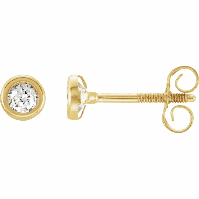 14K Yellow 3 mm Round Cubic Zirconia Youth Bezel-Set Stud Earrings-