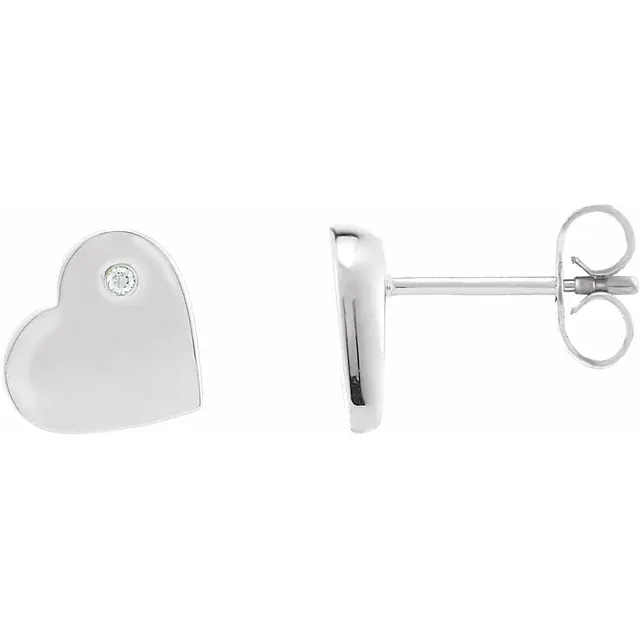 Sterling Silver .015 CTW Diamond Heart Earrings-