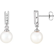 14K White Akoya Cultured Pearl & 1/8 CTW Diamond Earrings-