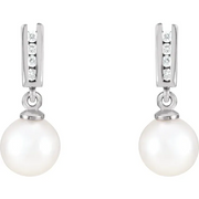 14K White Akoya Cultured Pearl & 1/8 CTW Diamond Earrings-