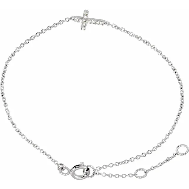 14K White .04 CTW Diamond Sideways Cross Youth 7" Bracelet-