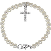 Sterling Silver Freshwater Pearl & Cubic Zirconia Cross 5.5" Bracelet-