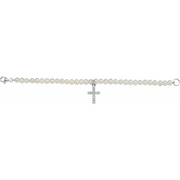 Sterling Silver Freshwater Pearl & Cubic Zirconia Cross 5.5" Bracelet-