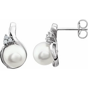 14K White 8-8.5 mm Freshwater Pearl & .08 CTW Diamond Earrings-
