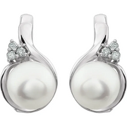 14K White 8-8.5 mm Freshwater Pearl & .08 CTW Diamond Earrings-