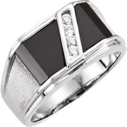 14K White Onyx & 1/8 CTW Diamond Bezel-Set Ring-11.00(aproximate standard size)-