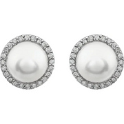 14K White 8-8.5 mm Freshwater Pearl & 1/4 CTW Diamond Earrings-