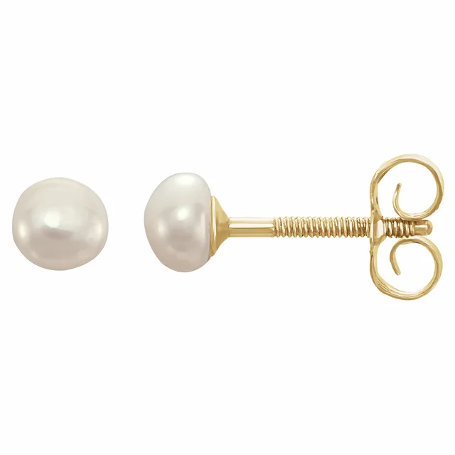 14K Yellow White Freshwater Cultured Pearl Earrings-