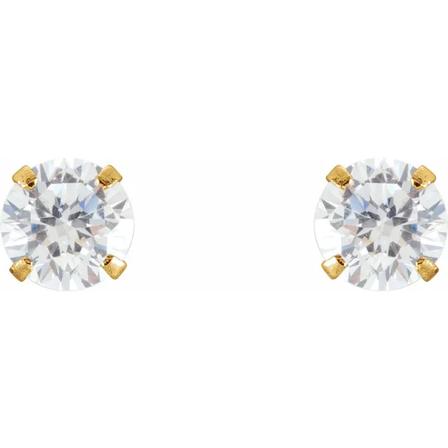 14K Yellow 4 mm Round Cubic Zirconia Youth Stud Earrings-