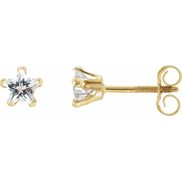 14K Yellow 4x4 mm Cubic Zirconia Youth Star Earrings-