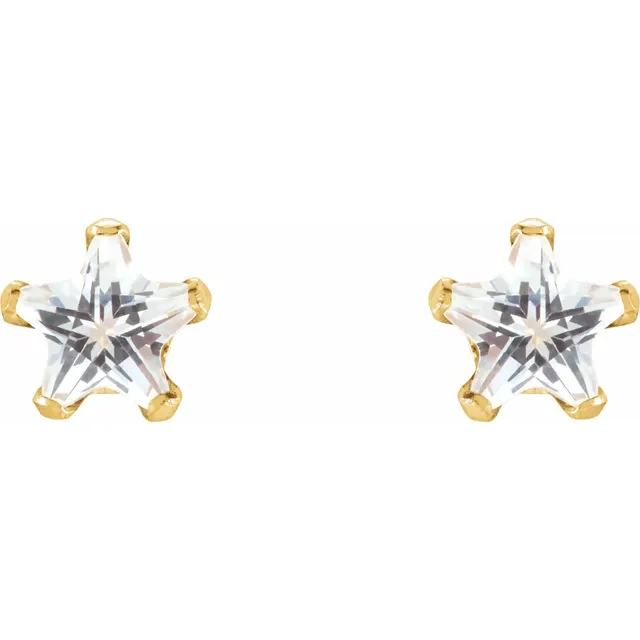 14K Yellow 4x4 mm Cubic Zirconia Youth Star Earrings-