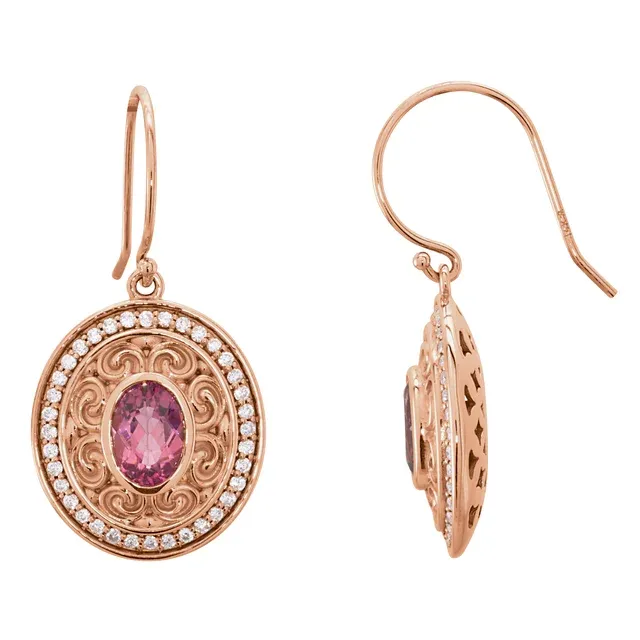 14K White Pink Tourmaline & 1/3 CTW Diamond Earrings-