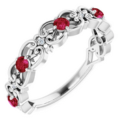 14K White Ruby & .025 CTW Diamond Vintage-Inspired Scroll Ring-