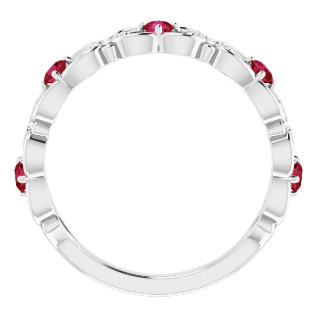 14K White Ruby & .025 CTW Diamond Vintage-Inspired Scroll Ring-