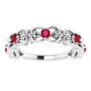 14K White Ruby & .025 CTW Diamond Vintage-Inspired Scroll Ring-
