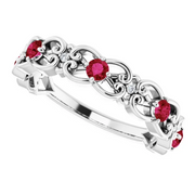 14K White Ruby & .025 CTW Diamond Vintage-Inspired Scroll Ring-