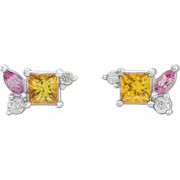 14K White Yellow Sapphire, Pink Sapphire, & 1/8 CTW Diamond Earrings-