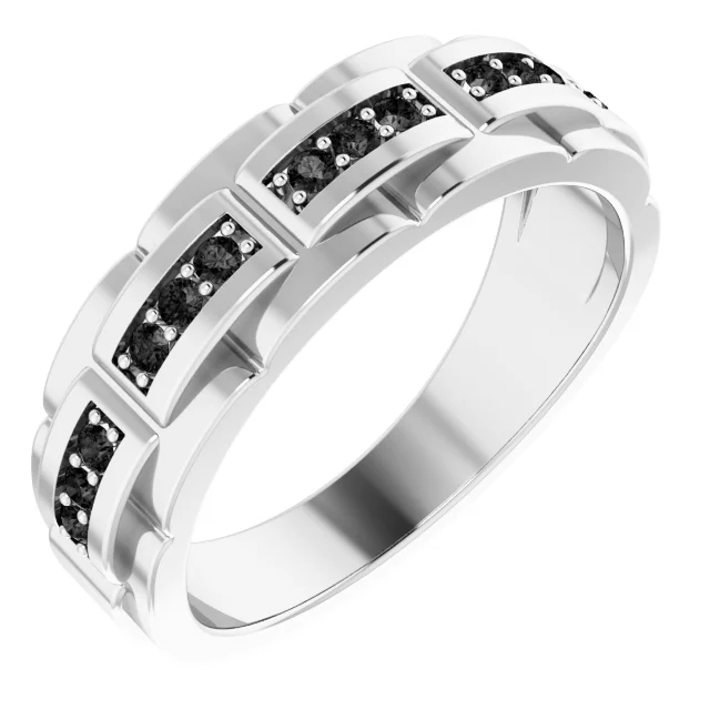 14K White 1/4 CTW Black Diamond Pattern Ring-