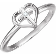 14K White .01 CT Diamond Cross with Heart Ring-