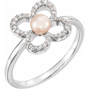 14K White Freshwater Cultured Pearl & 1/6 CTW Diamond Ring-