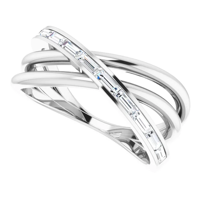 14K White 1/3 CTW Diamond Criss-Cross Ring-7.00 (approximate standard size)-