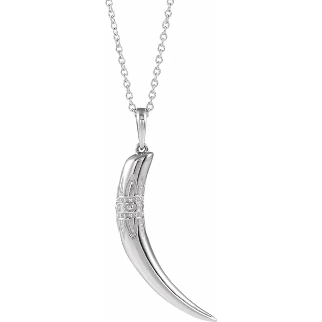 14K White 26.2x13.4 mm Tusk 16-18" Necklace-