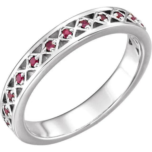 14K White Ruby Stackable Ring-